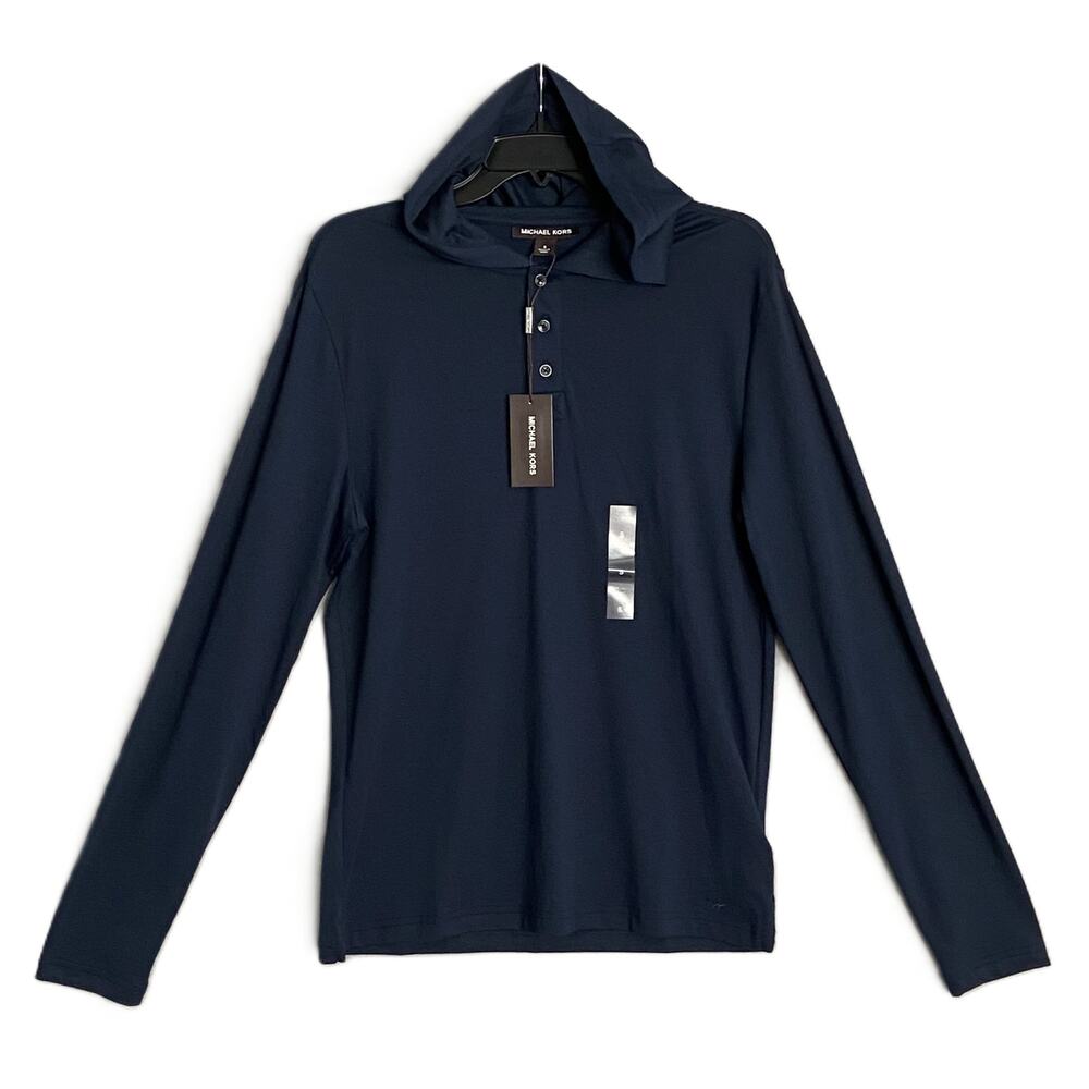 Michael Kors Polo Shirt Hoodie Men's Small Pima Cotton Stretch Dark Blue NEW